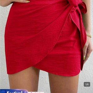 Red Wrap Mini Skirt - Women